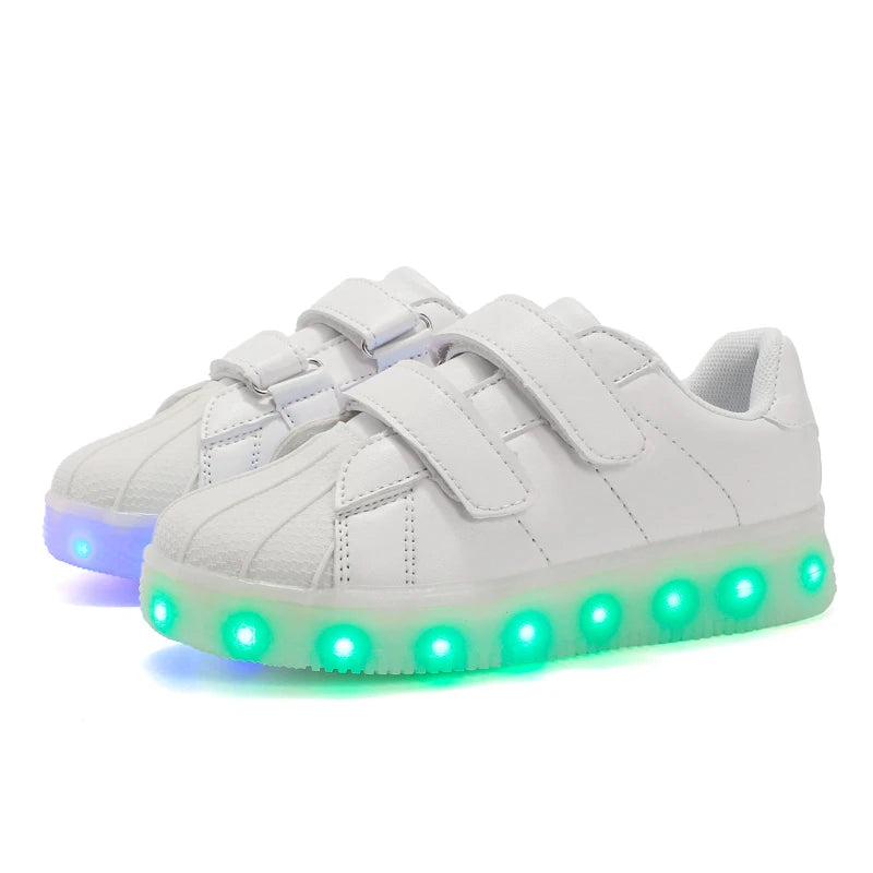 JawayKids New USB rechargable Led Kids Shoes With Light,boys girls superstar shoes women,Men Fashion Light Up Led Glowing Shoes