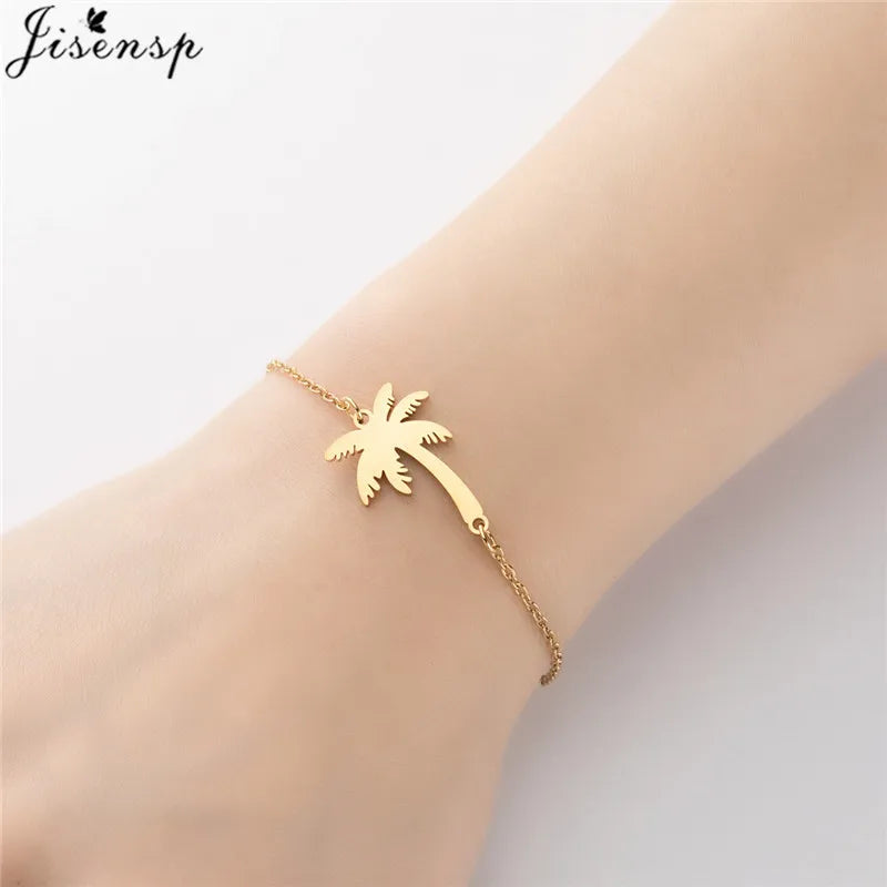 Stainless Steel Plant Charm Bracelet Minimalist Lotus Mandala Leaf Snowflake Bracelets for Women Tree of Life Bangles Jewelry