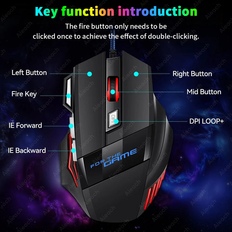 Esports Gaming Mouse 3200 DPI 7 Keys Game Mouse RGB Backlit Ergonomic Wired Game Mouse For Computer PC Laptop Accessories Mice