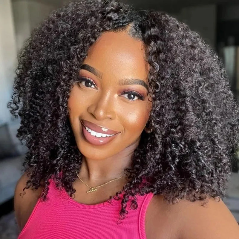 Kinky Curly U Part Wig Human Hair No Leave Out Middle Part Glueless V Part Wig 180 Density Brazilian 3B 3C Curly Human Hair Wigs