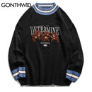 GONTHWID Bär Patchwork Gestreifte Strickpullover Streetwear Hip Hop Harajuku Lässige Pullover Strickwaren Herren Mode Oberteile