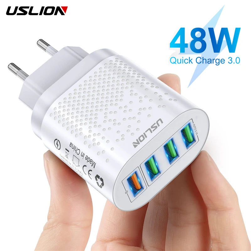 USLION 48W USB Charger EU KR AU Plugs USB Fast Charging QC3.0 Wall Charger For iPhone Samsung Xiaomi Mobile Phone Adapter Travel