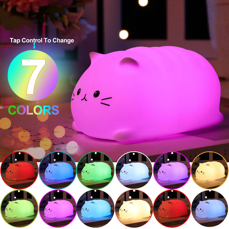 Kawaii Lampa Nightlights Colorful Color Changing Timing Nursing Lamp Cute Cat Night Light Christmas Gift Kid Child Baby Room Led