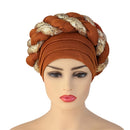 Latest African Auto Geles Headtie Already Made Headties Shinning Sequins Turban Cap for Women Ready Female Head Wraps