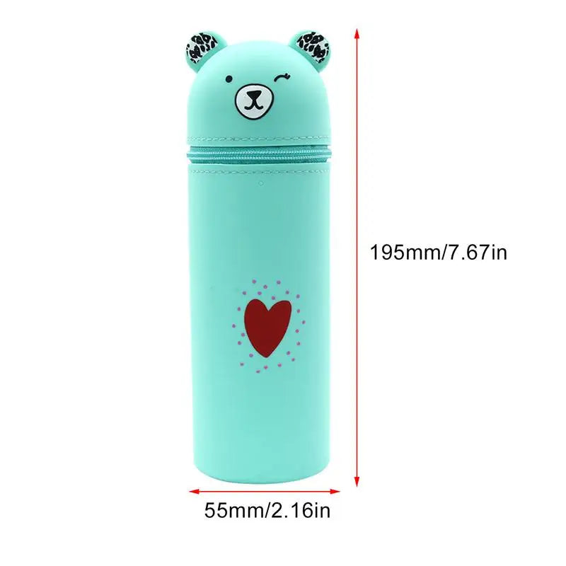 Cute Silicone Pencil Case Portable Cartoon Bear Stationery Storage Bag Pen Holder Container Large Capacity Desk Organizer