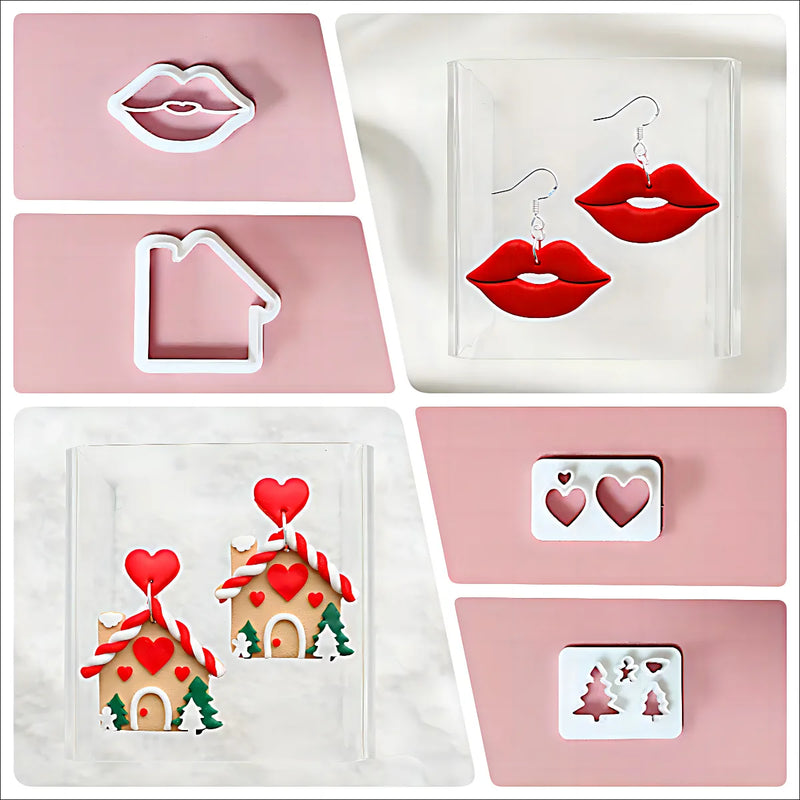 Christmas House/Sexy Red Lips Shape Earrings Polymer Clay Cutters Cutting Molds DIY Jewelry Decoration Making