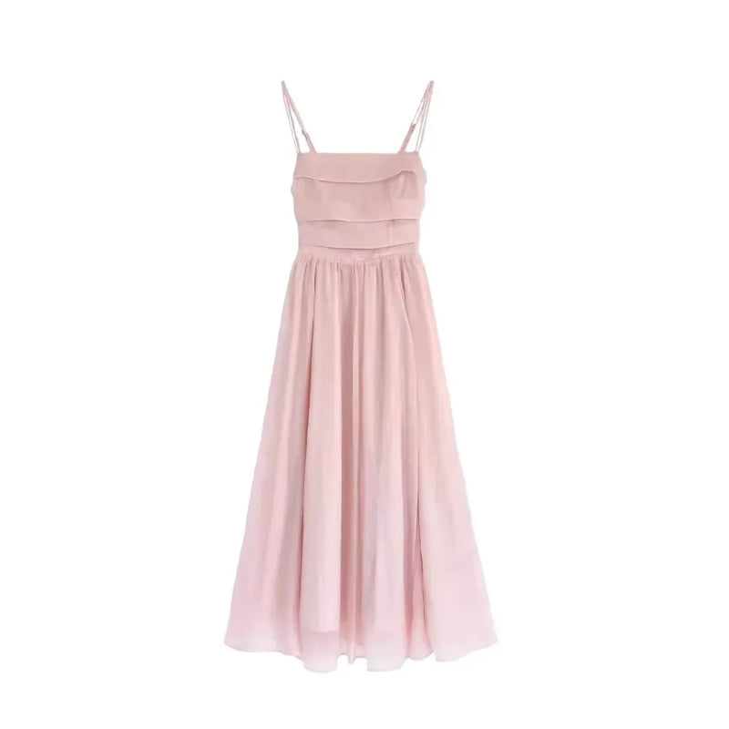 Pink Fairy Tank Dress 2024 New Style Women's Beach Vacation French Style Dress Sleeveless Summer Clothing Forest System