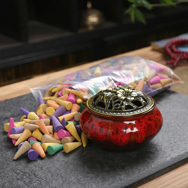 60Pcs Mixed Scented Incense Cones Waterfall Smoke Backflow Aromatherapy Yoga Anxiety Relief Fragrance Scents Home Decorations