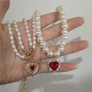 Kpop Vintage Rot Liebe Herz Anhänger Zirkon Perlenkette Choker Halskette Für Frauen Party Ästhetischer Schmuck Weihnachtsgeschenk Hot Sale