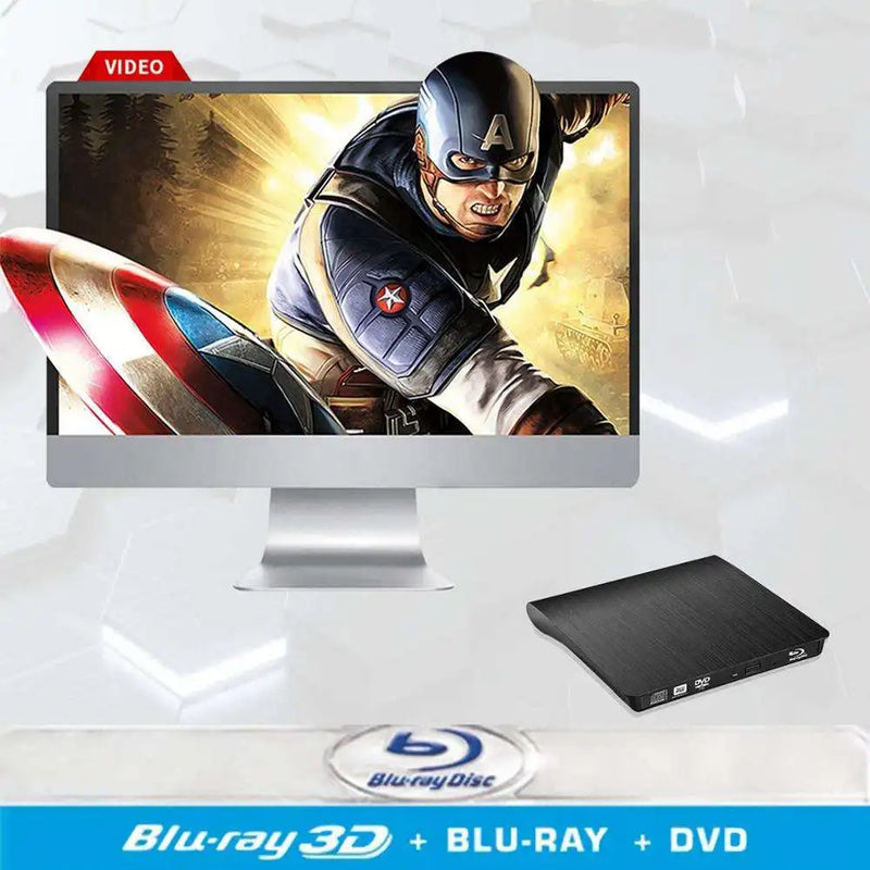 External Blu Ray Portable CD Drive USB 3.0 3D Blu-ray DVD Player DVD CD Burner/Writer/Reader BD-ROM for PC Computer Notebook