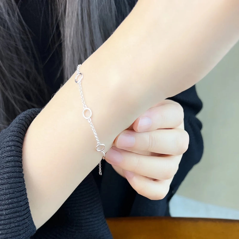 Round Eyelets Basic Charm Bracelets Link Chain 925 Sterling Silver Trendy Fashion Club Jewelry Europe Style Women Gift