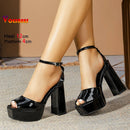 Summer New Cross Strap Buckle Square Toe Peep Toe Nightclub Sandals For Women 12CM Block Heels Black Platform Runway Model Shoes