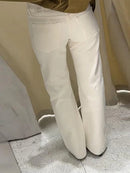 Elegant Women's Low Rise White Denim Jeans With Waist-Tie Design Comfortable Fit Straight Leg Pant Casual Daily Female Trousers