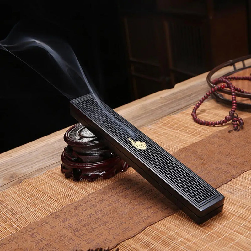 Creative Retro Black Home Office Wooden Incense Holder Incense Burner Traditional Chinese Type Wood Handmade Carving Censer Box