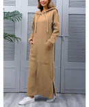 Hoodies Dress For Women Fashion 2025 Hem Lace-up Midi Robe Hooded Long Dress Autumn Winter Warm Casual Loose Sweatshirt Vestidos