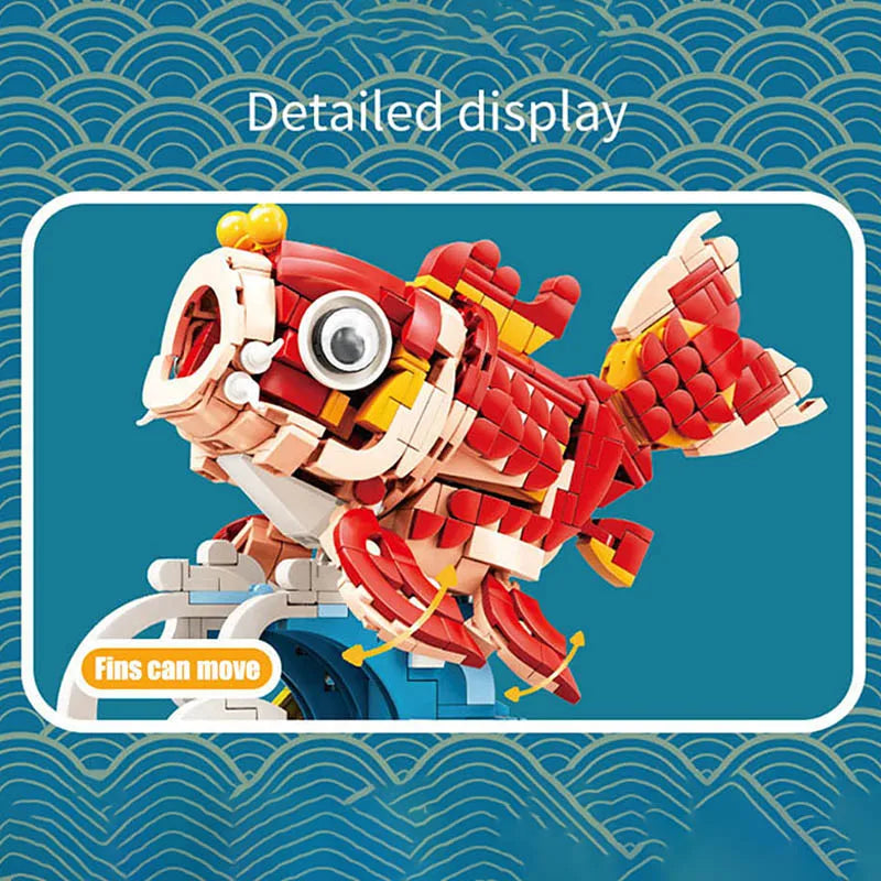 City MOC 648pcs Chinese Koi Fish Model Building Blocks DIY Koi Carp Cartoon Fancy Carp Animal Bricks Toys For Children Gifts