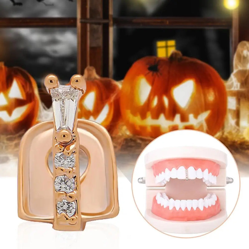 Hip Hop Braces Gold Silver Plated Half Pointed Teeth and Solid Bottom Braces Jewelry Tooth Cap Halloween Denture