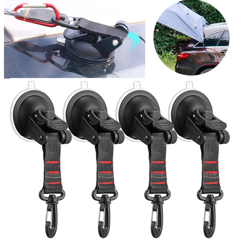 4pcs Strong Suction Cup Anchor Outdoor Tent Securing Hook Heavy Duty Tie Down Camping Canopy Awning Tarp Carabiner Outdoor Tools