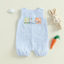 Easter Bunny Embroidered Sleeveless Rompers for Baby Boys and Girls - Adorable Striped Summer Bodysuits and Jumpsuits