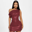 Luxury Leather Strapless Short Dress Women's Sexy Party Curvy Mini Dresses Evening Corset Red Brown Cocktail Autumn Fall 2026