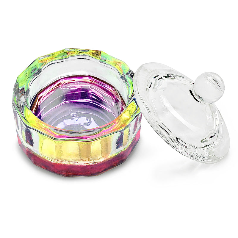 1 pc Rainbow Crystal Clear Acrylic Liquid Dish Dappen Dish Glass Cup with Lid Bowl for Acrylic Powder Monomer Nail Art Tool Kit