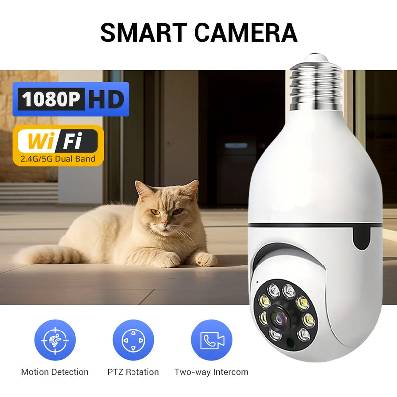 Ease Life APP-Light Bulb Security Cameras Outdoor Wireless WiFi Camera 5GHz, 360 Degree, E27 Light Socket Screw In Securi