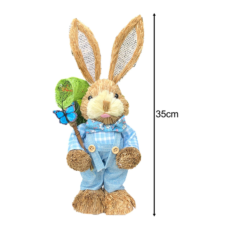 Cute Straw Rabbits Bunny Standing Decorations w/Carrots for Easter Party Home Garden Wedding Ornament Photo Props Crafts