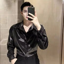 Male Shirts Shiny Hip Hop Long Sleeve Men's Shirt Casual Korean Style Trend Fashion Man 2024 Popular Clothes I Elegant Social