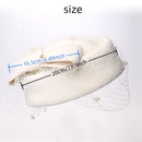 100% Wool Fashion Cashmere Top Bow Hat with Veil Photography Cocktail Tea Party Decoration Autumn Winter Hat