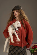 ELFSACK 2025 Autumn New Arrivals Retro Casual Large Area Print Long Drawstring Hooded Hoodie For Woman