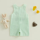 Easter Bunny Romper with Carrot Embroidery and Striped Truck Design Sleeveless Crew Neck Jumpsuit for Infant Spring Outfit