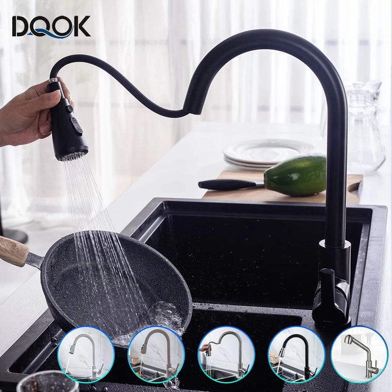 Kitchen Faucets 304 stainless steel Pull Out Kitchen Sink Water Tap Deck Mounted Mixer Stream Sprayer Head Hot Cold Taps