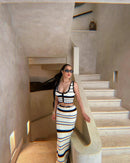 Tossy Striped Contrast Color Knitted Skirt Set 2-piece Summer Backless Casual Vest Top Women's Set 2-piece Sleeveless Skirt Set