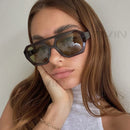 Vintage Eckige Sonnenbrille für Damen und Herren, dicker Rahmen, Doppelsteg, Brille, weiblich, Mode, Chic, Polygon-Sonnenbrille, Leopard Blau