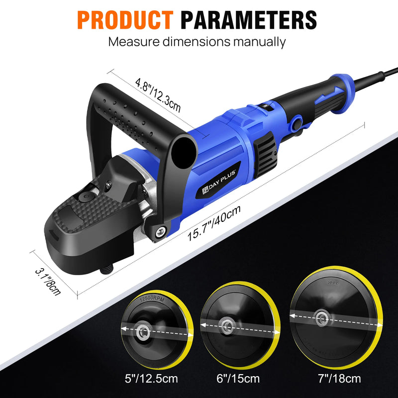 1400W Electric Car Polisher with Handle, Rotaty Buffer, 800-3500 RPM, 6 Variable Speed, 150 and 180mm Polishing Plate