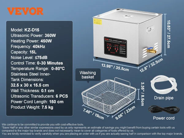 VEVOR 2L 3L 6L 10L 22L 30L Ultrasonic Cleaner Stainless Steel Portable Heated Cleaning Washing Machine Ultrasound Home Appliance