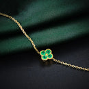 Metiseko S925 Sterling Silver Plated 14K Gold Emerald Colour 4-leaf Clover Bracelet Women's Simple Geometric Bracelet for Party