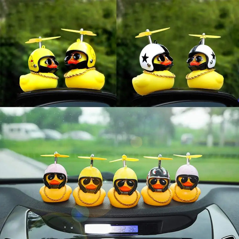 Car Cute Duck with Helmet Broken Wind Small Yellow Duck Bike Motorcycle Helmet Riding Cycling Decor Car Ornaments Accessories