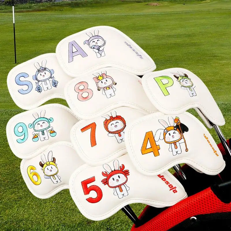 9/10Pcs Golf Club Iron Head Cover Set Skeleton Shark embroidery with Number PU leather Golf Iron Headcover Golf Accessories