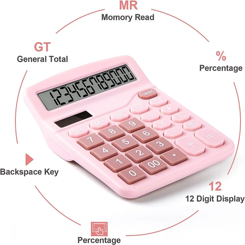 Office Calculators Desktop, 12-Digit Dual Power Cute Calculator with Large LCD Display Big Button for Office Home and School (Pi