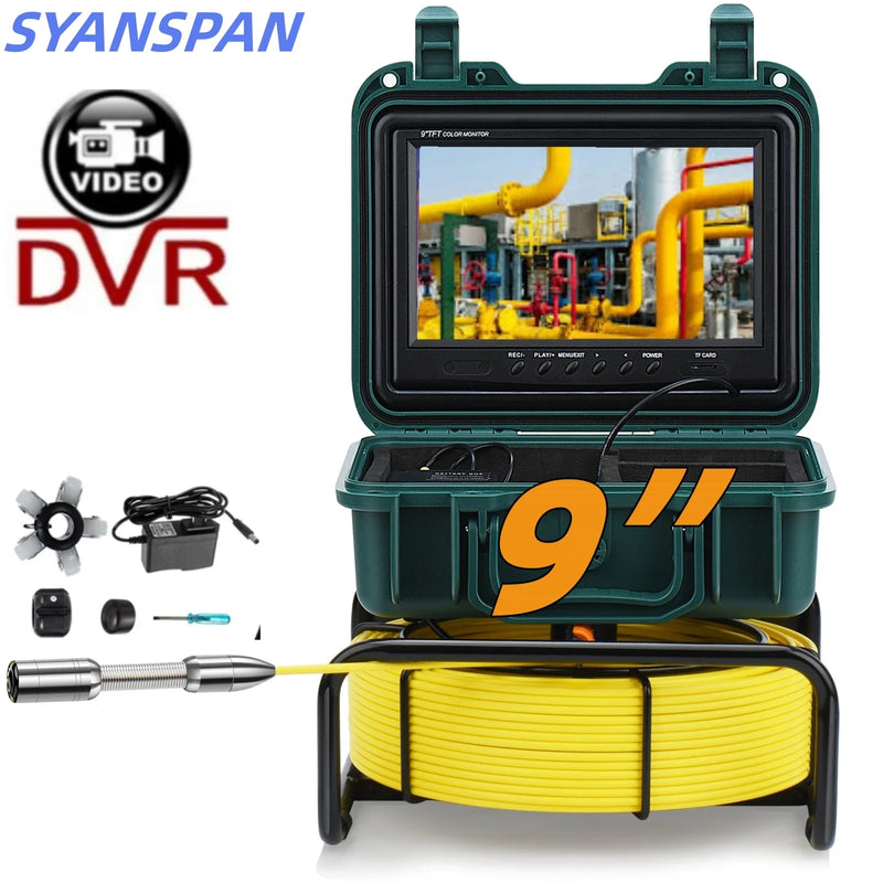 Sewer Pipe Inspection Camera DVR Video SYANSPAN 9inch HD1080P Screen+8X Zooms, Drain Industrial Endoscope Camera IP68 waterproof