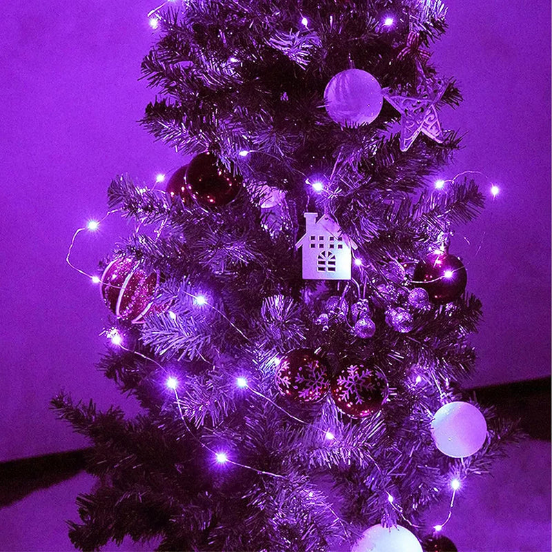 30/50/100LED Copper Wire String Lights Battery Powered Halloween Purple Fairy Light Indoor Wedding Christmas Garland Party Decor