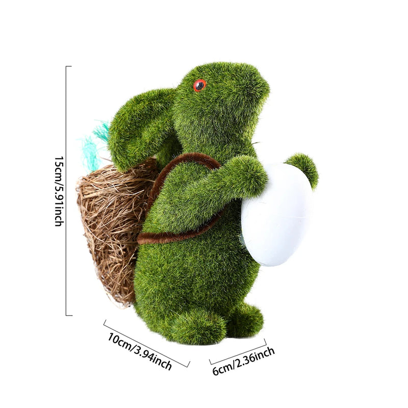 Easter Bunny Green Straw Doll Decor Moss Rabbit Egg Carrot Table Ornament Easter Spring Garden Simulated Rabbit Statue Home Deco