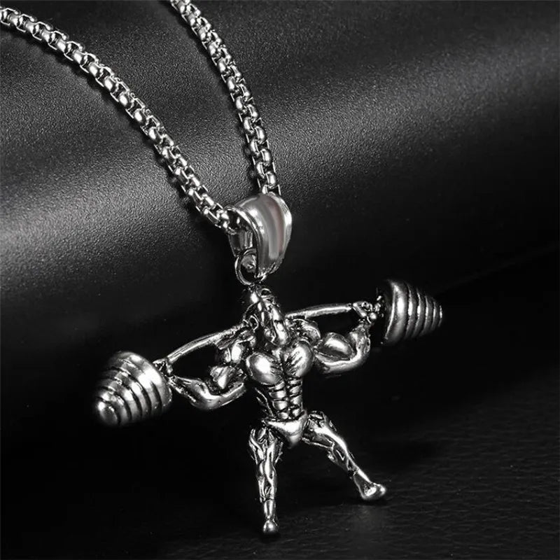 2021 Hot Weightlifting Pendant Fitness Necklace Bodybuilding Gym 2 Colors Barbell Necklace Fitness Jewelry Wholesale S493