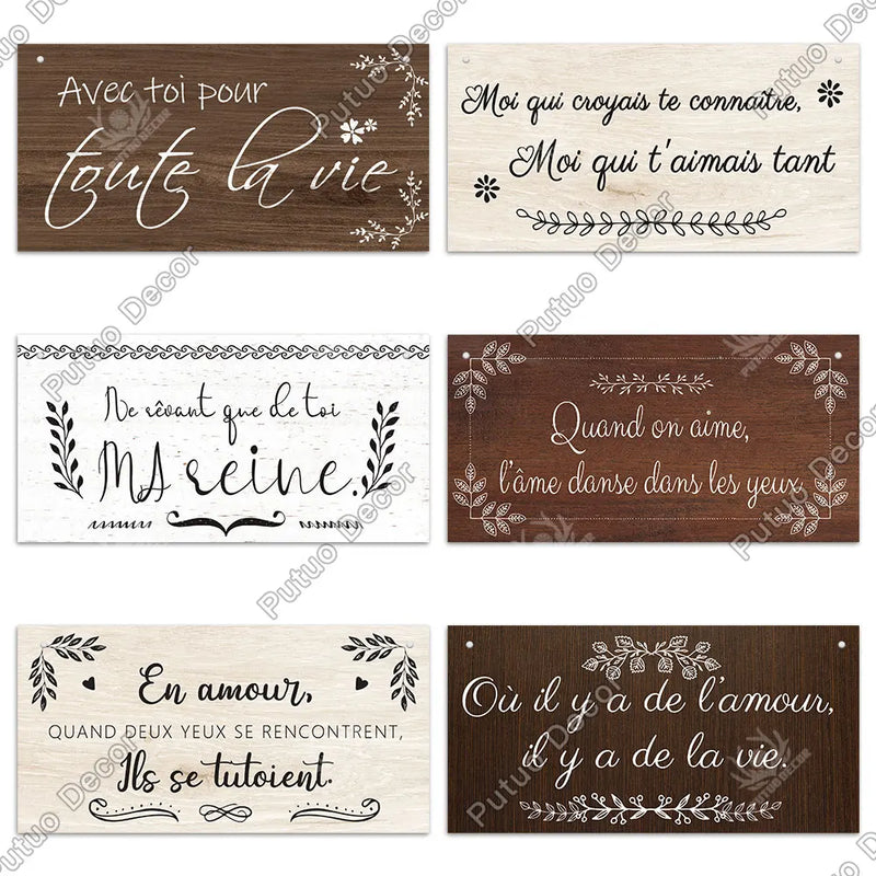 Putuo Decor French Wedding Signs Spanish Wooden Hanging Signs Romantic Wooden Plaque Wood for Home Room Decoration Wedding Decor