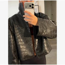Retro Crocodile Pattern Short Women's Leather Jacket High Collar Zipper Loose Long Sleeve Jackets 2026 Lady Street Daily Wear