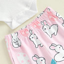 Adorable Baby Girl Easter Outfits with Cute Bunny Print Long Sleeve Romper Flare Pants and Matching Headband - 3 Piece Set