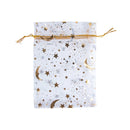 50Pcs Eid Mubarak Decoration Mesh Bag Organza Hot Stamping Silver Star Moon Candy Gift Drawstring Packaging Bag Party Supplies
