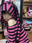 Gestreifter Print Gothic Grunge Hoodie Pink Schwarz Gothic Stil Hasenohren Hoodies Weiblich Fairy Harajuku Kawaii Slim Kapuzenpullover Egirl Top