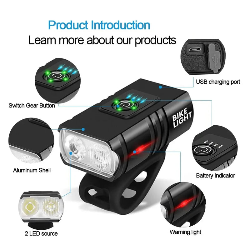 1pc USB Rechargeable Bike Light T6 LED Bicycle Lights 6 Modes MTB Flashlight Bicycle Headlight for Cycling Bicycle Front Lamp